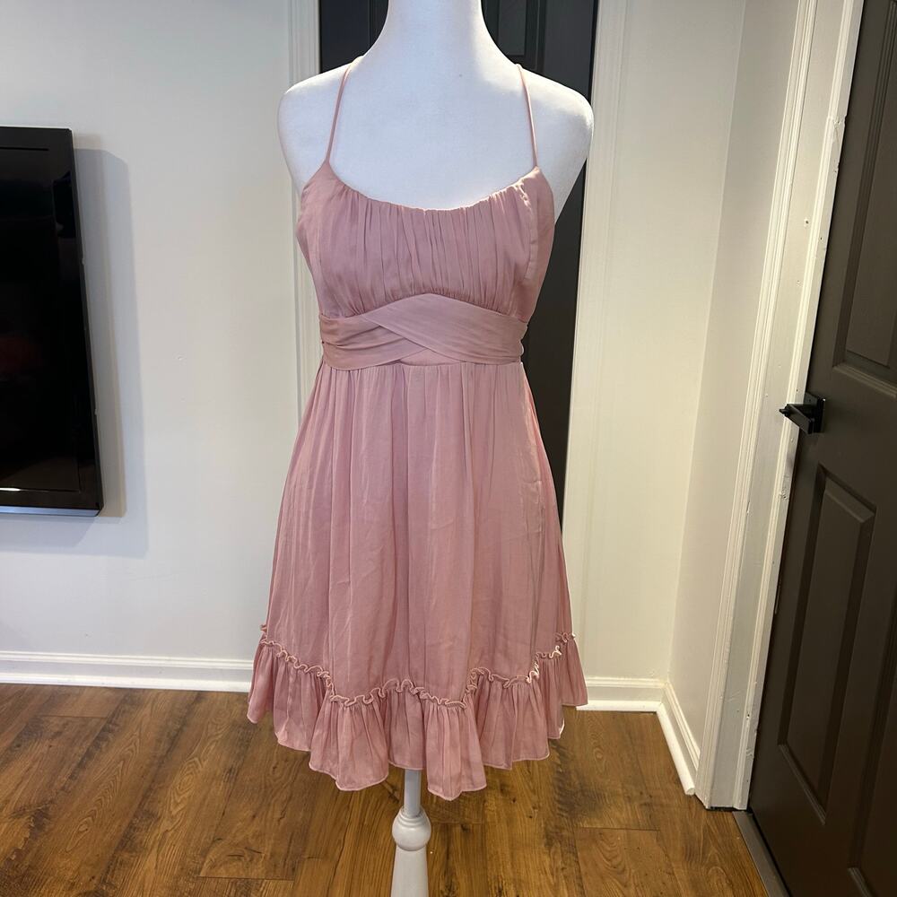 SAINTS + SECRETS Sz M Chiffon Pink Babydoll Dress Lined Tie Waist Zipper Y2K